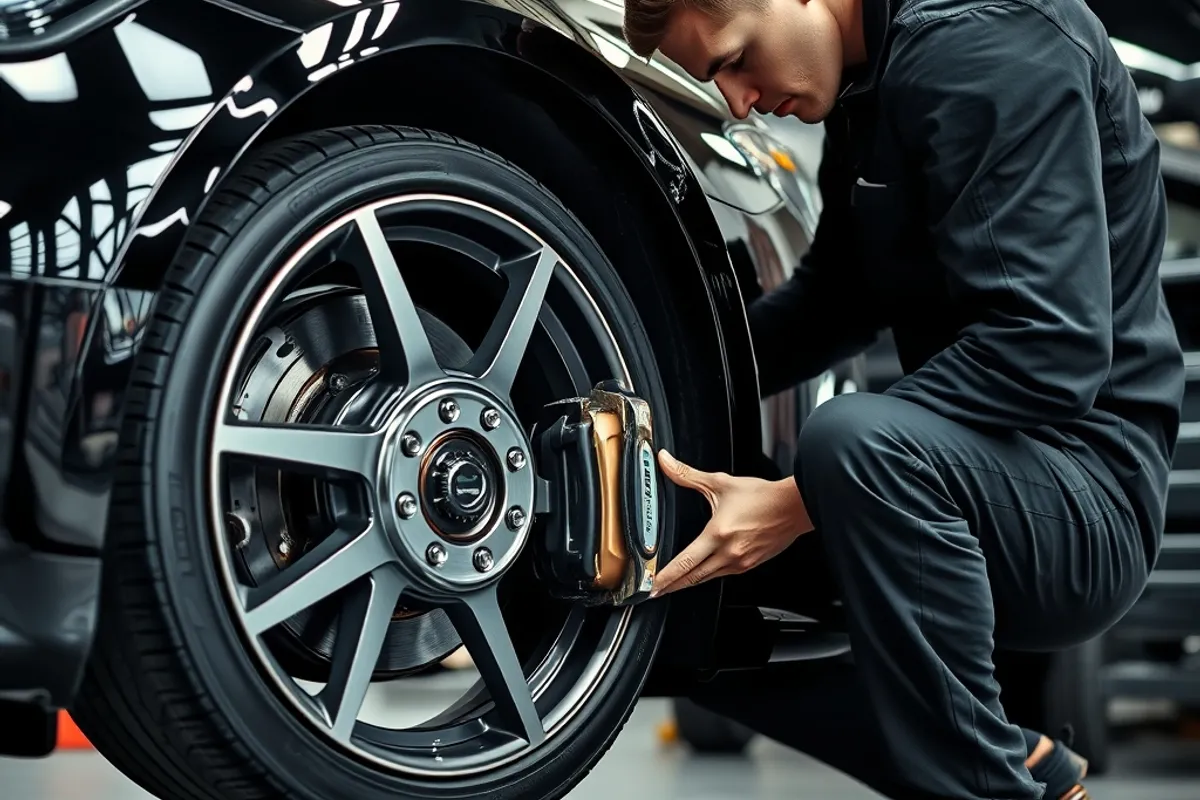 Luxury car being inspected in a workshop